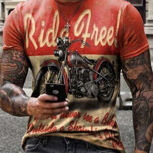 OUKU Men's Size XL Motorcycle Graphic Print Loose Fit Short Sleeve Henley Tee